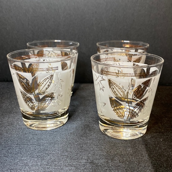 Set of 4 Gold Leaves and Frosted Design Glasses - Picture 1 of 3